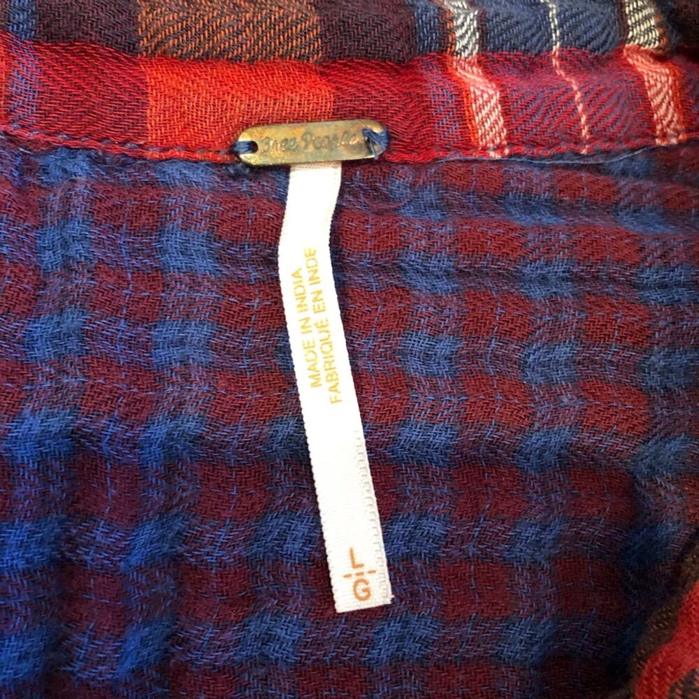 Free People Magical Plaid red blue white mixed plaid button down shacket Large - Picture 10 of 16